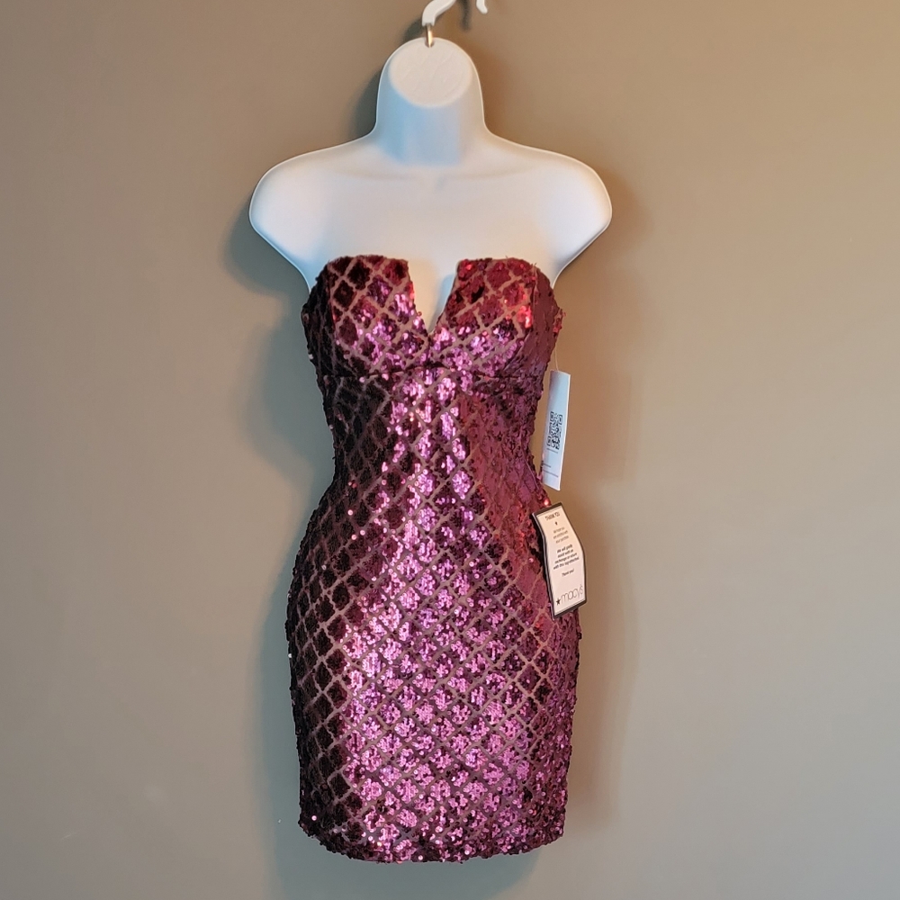 Sequin Maroon Strapless Party Special Occasion Homecoming Morp Dress Size XS